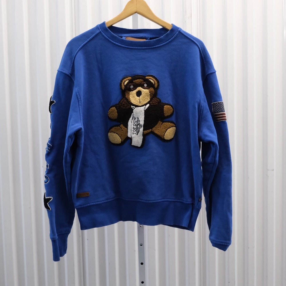 Top Gun Sweatshirt Men's Size Small Blue Chenille Bear Patch American Flag Patch